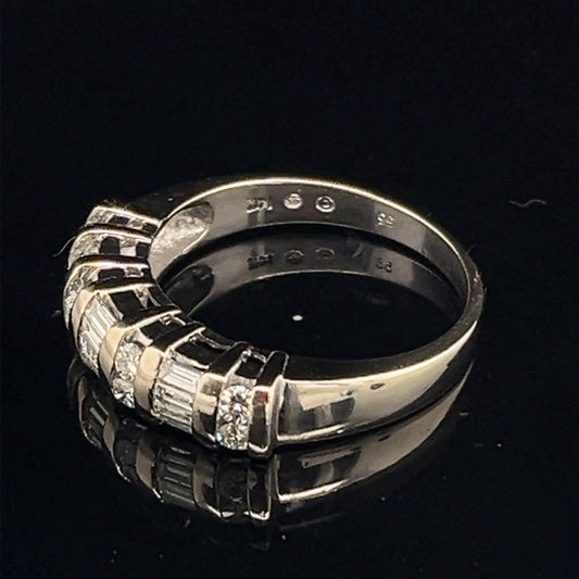 14k white gold diamond band ring w Bagguette And Round .53ctw G/H SI Size 6.50