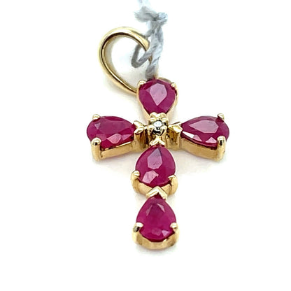 10K Yellow Gold Ruby Cross Pendant 0.90g1
