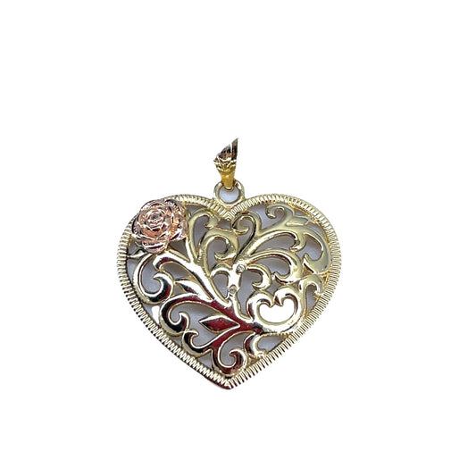 14K Two Tone Gold Women’s Open Weave Heart Pendant 1.30g0