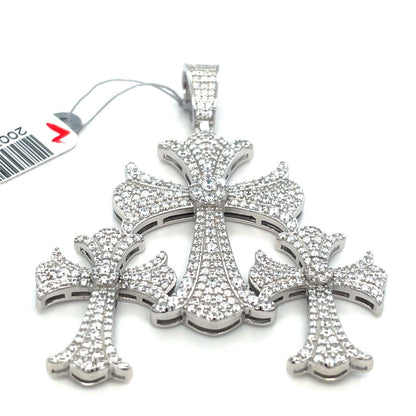 925 Sterling Silver CZ Triple Cross Pendant 16.30g 1