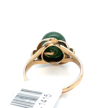 14k Yellow Gold Womens Green Jadeite Sphere Ring 3.60g Size 72