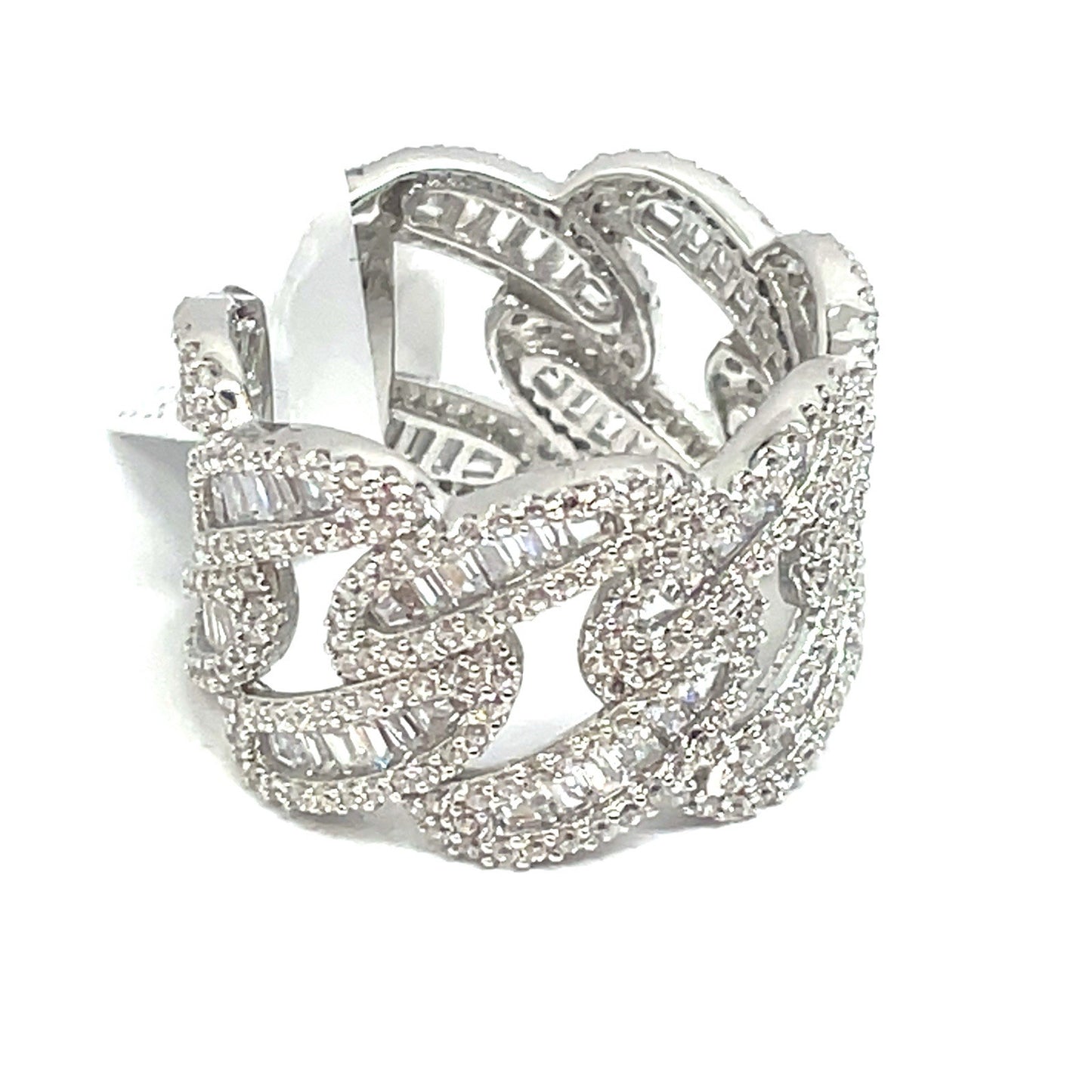 925 Sterling Silver CZ Men’s Cuban Style Ring 8.80g Size 9 0