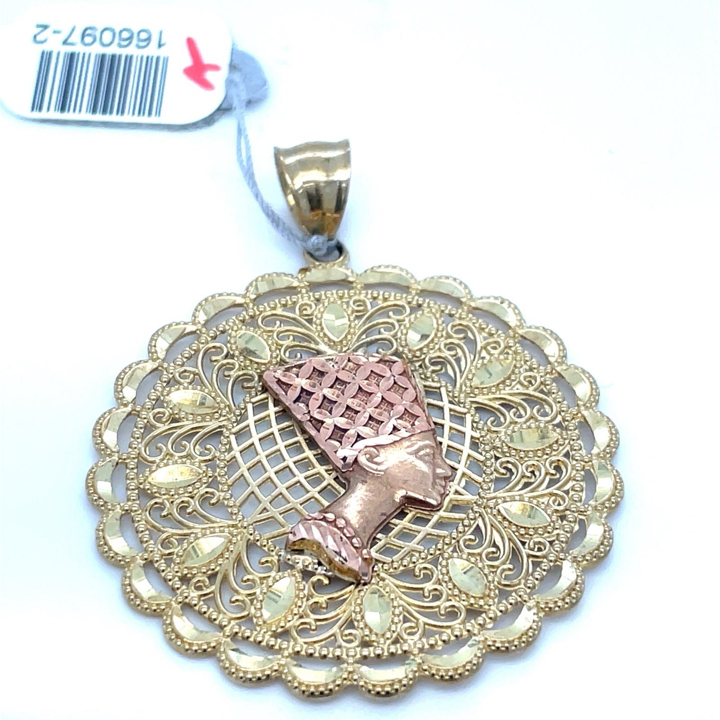 10KT TwoTone Round Nefertiti Pendant 6.61g0