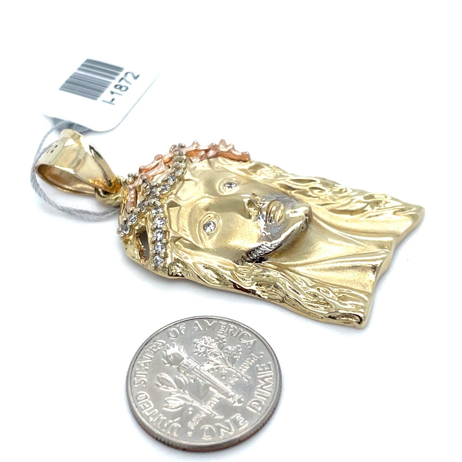 14K Two Tone Gold CZ Jesus Pendant 12.15g 2