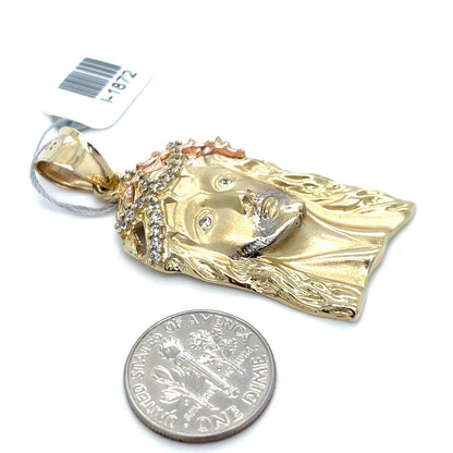 14K Two Tone Gold CZ Jesus Pendant 12.15g 2