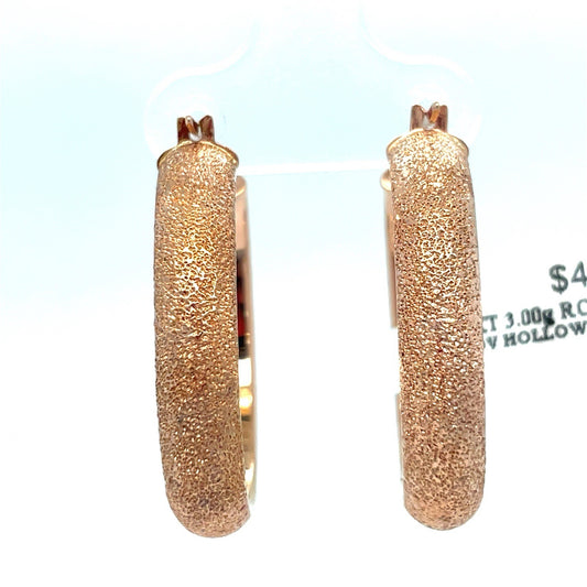 14k Rose Gold Women’s Hollow Hoop Sparkle Cut Earrings 3.00g 0