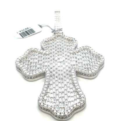 925 Sterling Silver CZ Xl Floral Cross Pendant 44.90g1