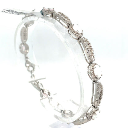 925 Sterling Silver 7.5” Synthetic Opal Diamond Bracelet 13.55g .21CTW 2