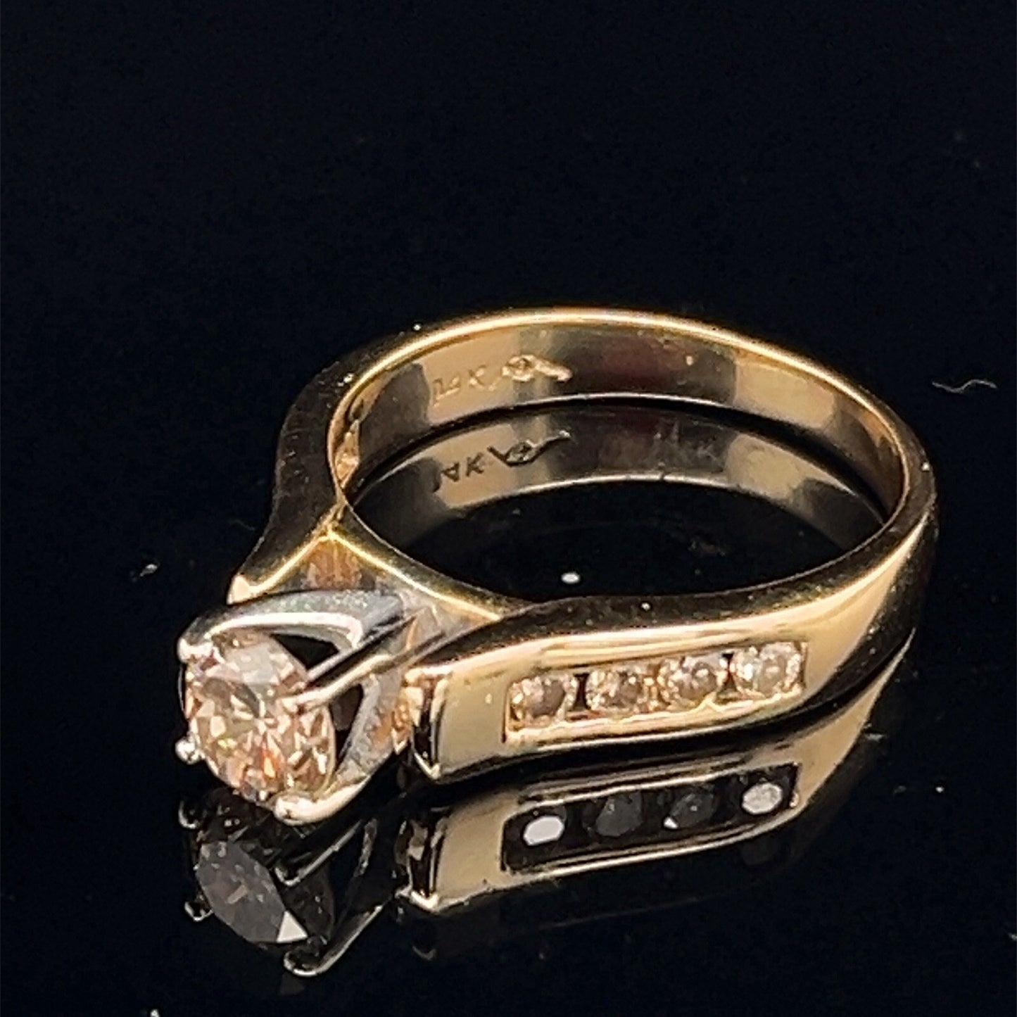 14k gold two-tone champagne Diamond Ring .9ctw Centerstone .69 CT size 6.750