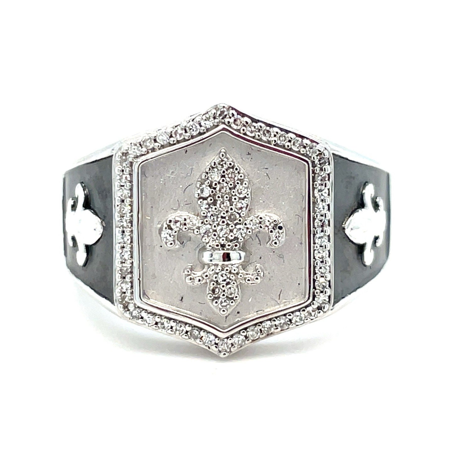 925 Sterling Silver Fluer De Lis Diamond Ring 11.90g .20CTW Size 101