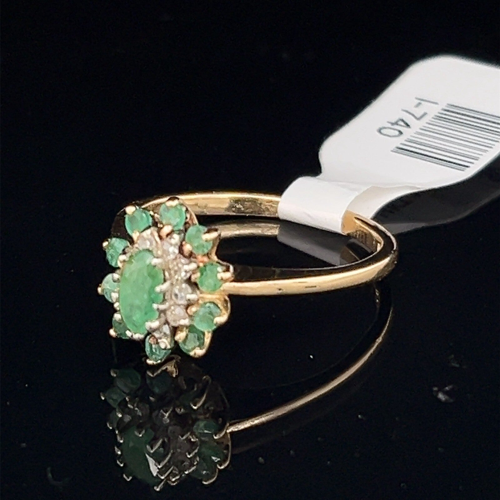 emerald and diamond ring 14 k gold preowned1