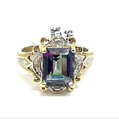 10k Two Tone Gold Women’s Mystic Topaz Ring 3.70g Size 70