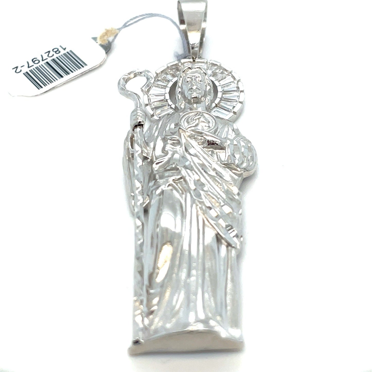 925 Sterling Silver CZ Large San Judas Pendant 16.60g1