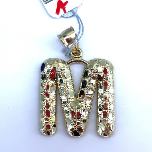 10k Yellow Gold Puff Nugget Letter M Pendant 3.40g 0