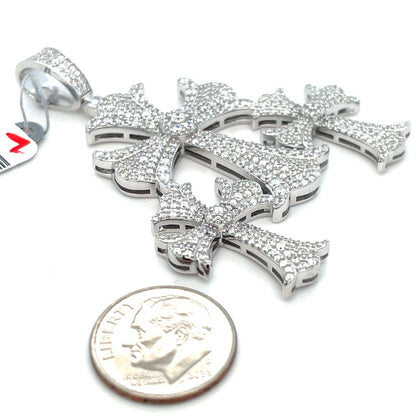 925 Sterling Silver CZ Triple Cross Pendant 16.30g 2