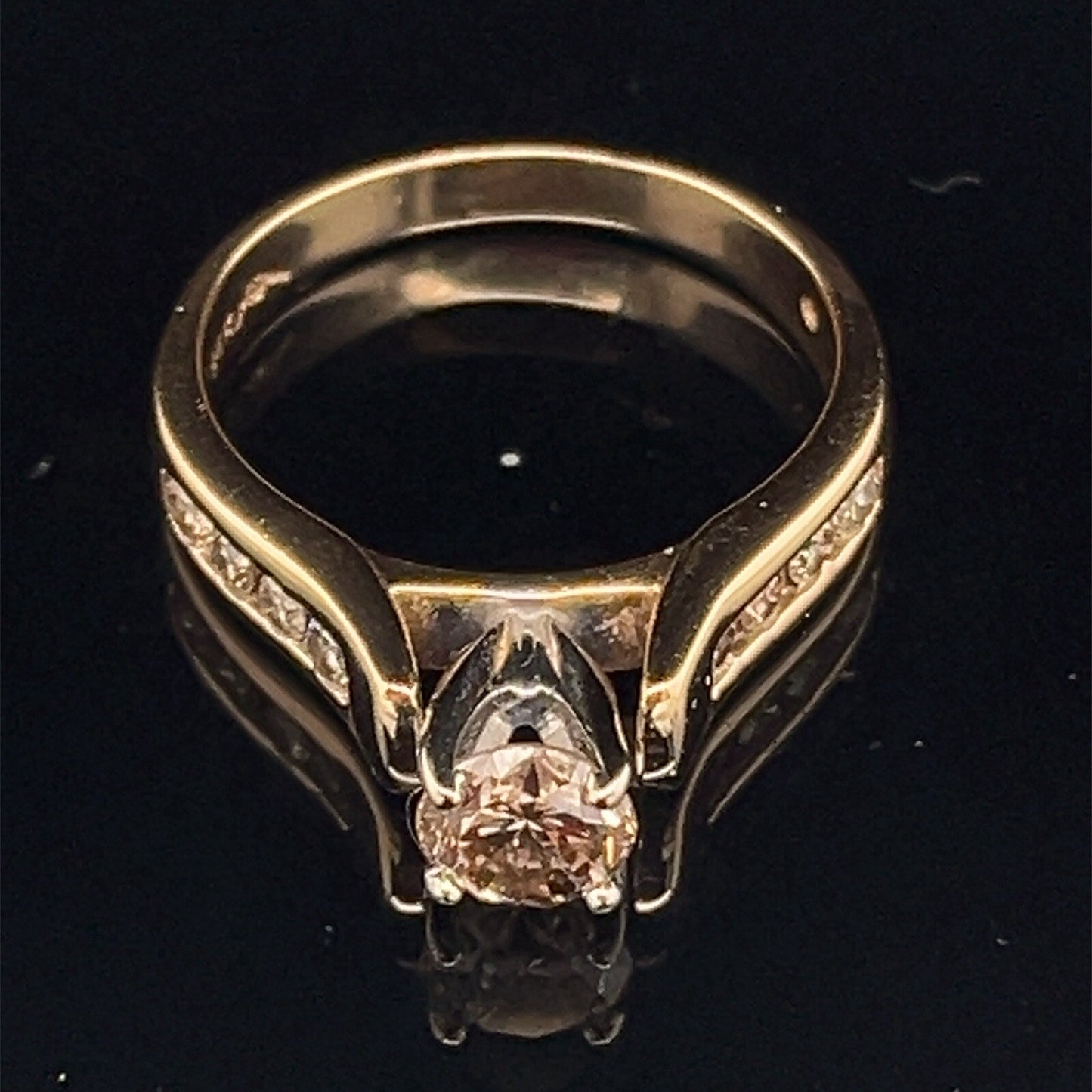 14k gold two-tone champagne Diamond Ring .9ctw Centerstone .69 CT size 6.752