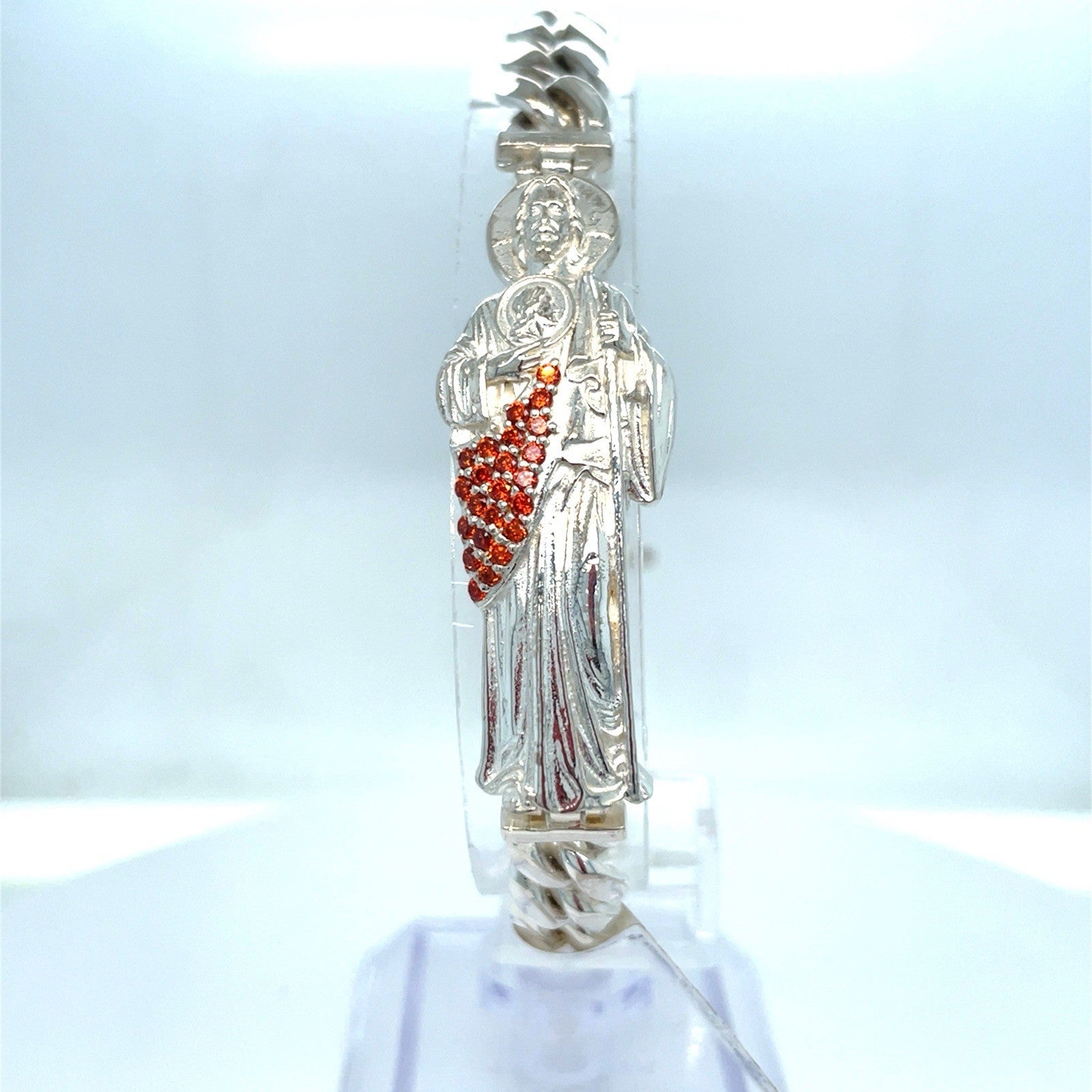 925 Sterling Silver 8.5” Colored San Judas Cuban Link Bracelet 41.00g0