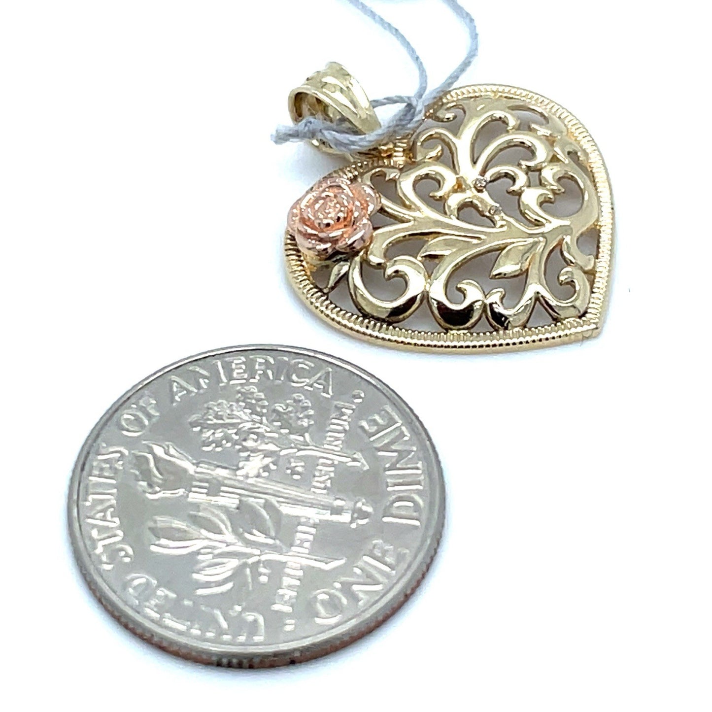 14K Two Tone Gold Women’s Open Weave Heart Pendant 1.30g2