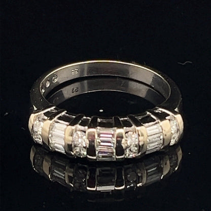 14k white gold diamond band ring w Bagguette And Round .53ctw G/H SI Size 6.51