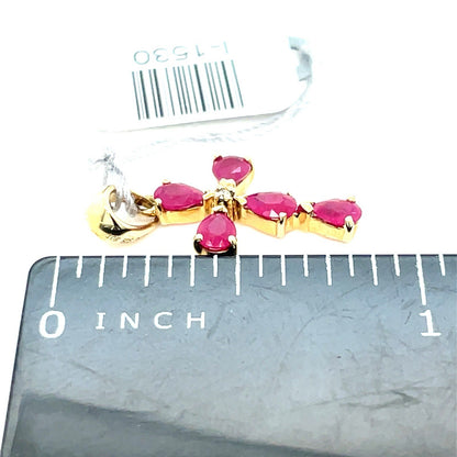 10K Yellow Gold Ruby Cross Pendant 0.90g3