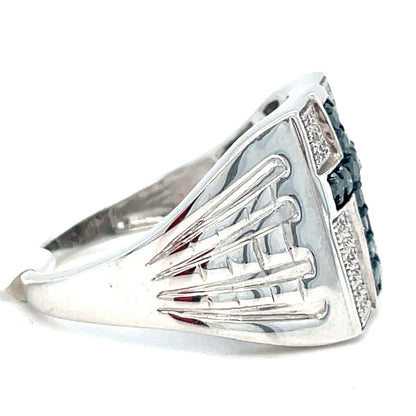 925 Sterling Silver Blue Cross Diamond Ring 5.00g .5CTW Size 101