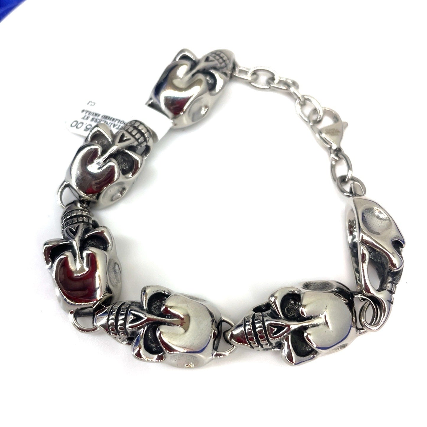 925 Sterling Silver 8.5 Men’s Polished Skulls Bracelet 45.30g1
