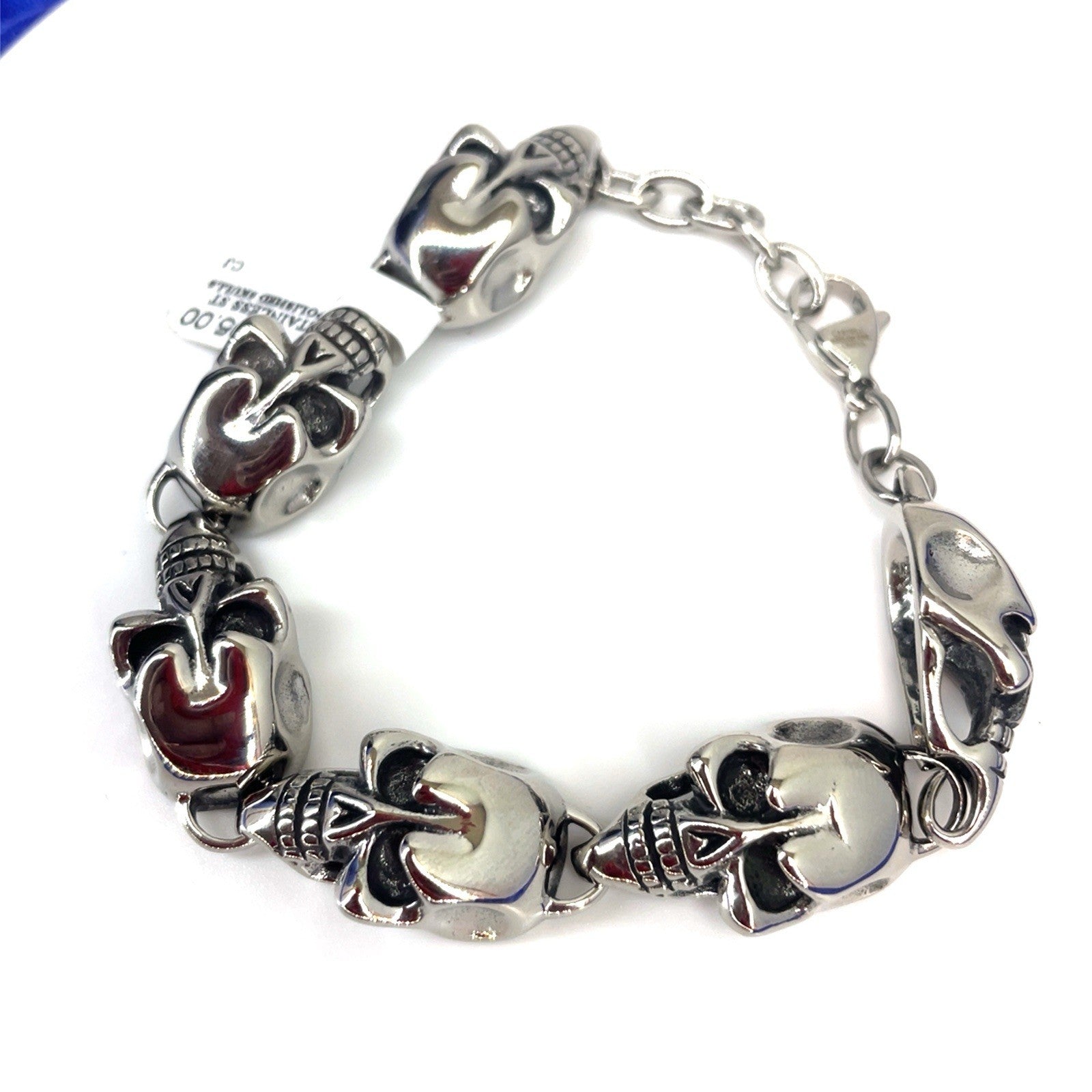 925 Sterling Silver 8.5 Men’s Polished Skulls Bracelet 45.30g1