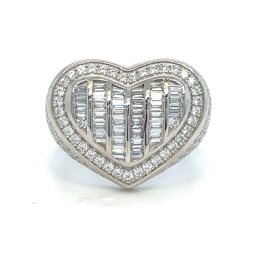 925 Sterling Silver CZ Women’s Heart Cluster Ring 7.46g Size 80