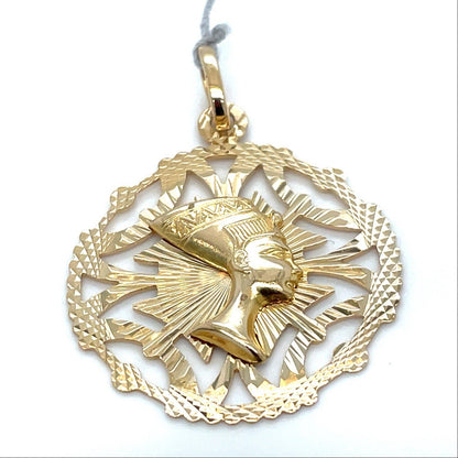 18k Yellow Gold Nefertiti Open Round Back Pendant 3.60g0