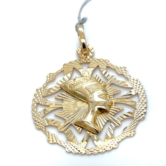 18k Yellow Gold Nefertiti Open Round Back Pendant 3.60g0