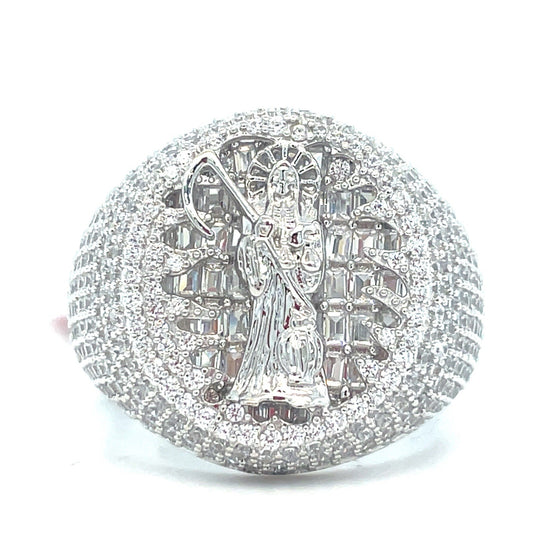 925 Sterling Silver CZ Santa Muerte Ring 10.90g Size 110