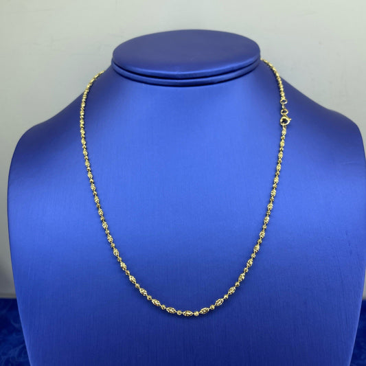 14K Yellow Gold 18” Mooncut Oval Bead Necklace 6.50g 2mm0