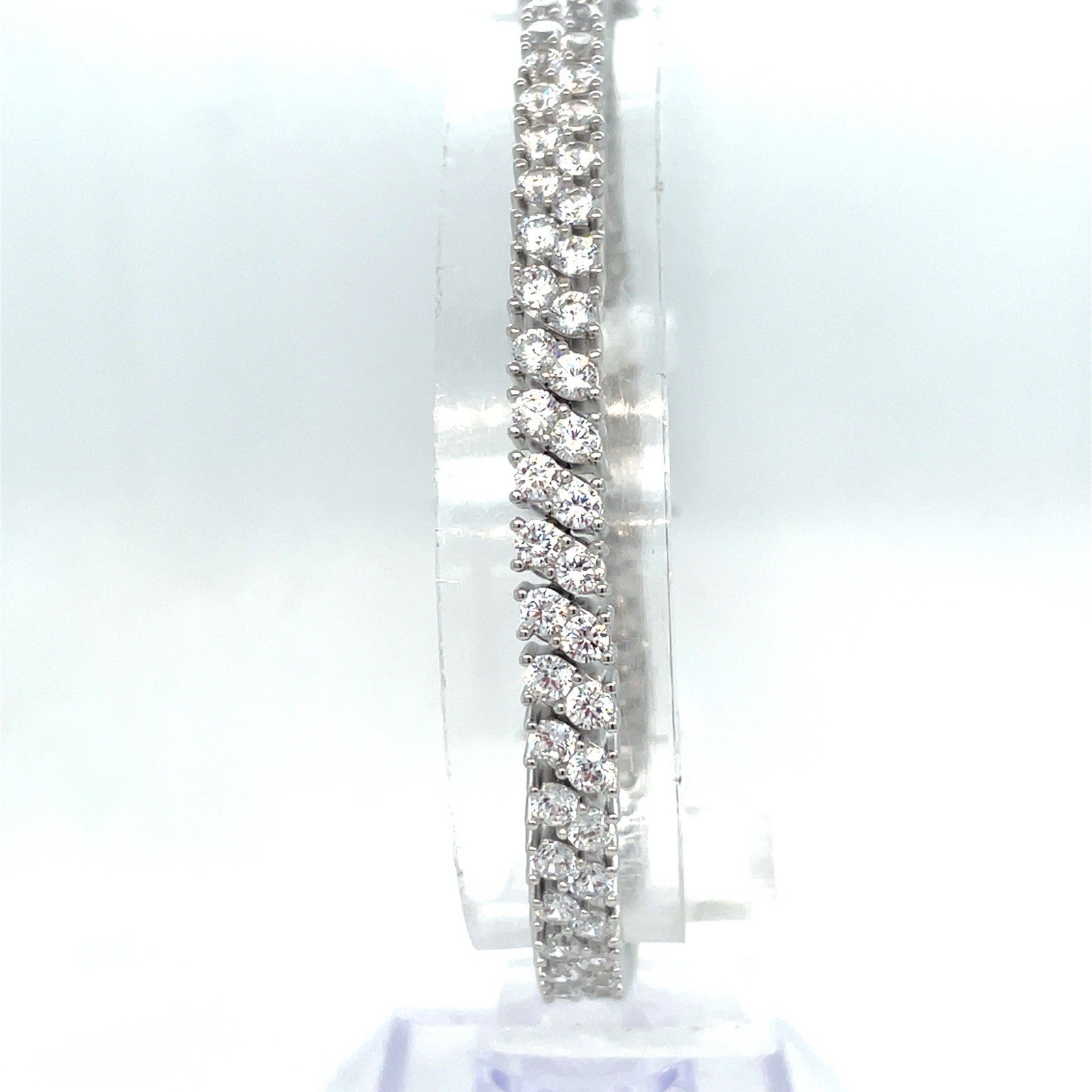 925 Sterling Silver 7.5” 2 Row Cz Bracelet 17.20g0
