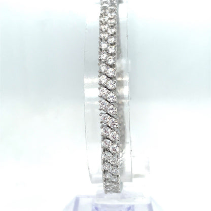 925 Sterling Silver 7.5” 2 Row Cz Bracelet 17.20g0