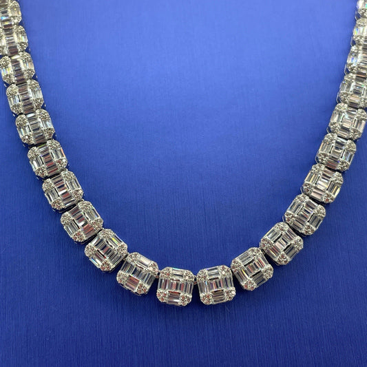 925 Sterling Silver CZ 20” Square Cluster Necklace 52.30g 0