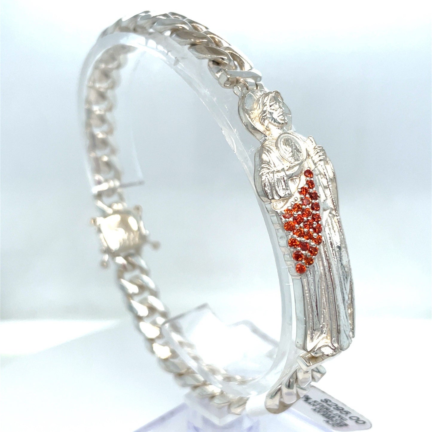 925 Sterling Silver 8.5” Colored San Judas Cuban Link Bracelet 41.00g1