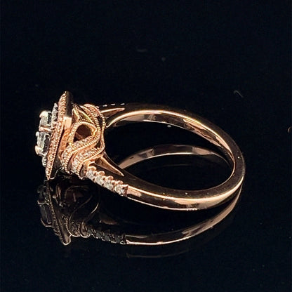 10k Rose Gold Princess And Round Diamond Halo Style Engagement Ring .40ctw Size62