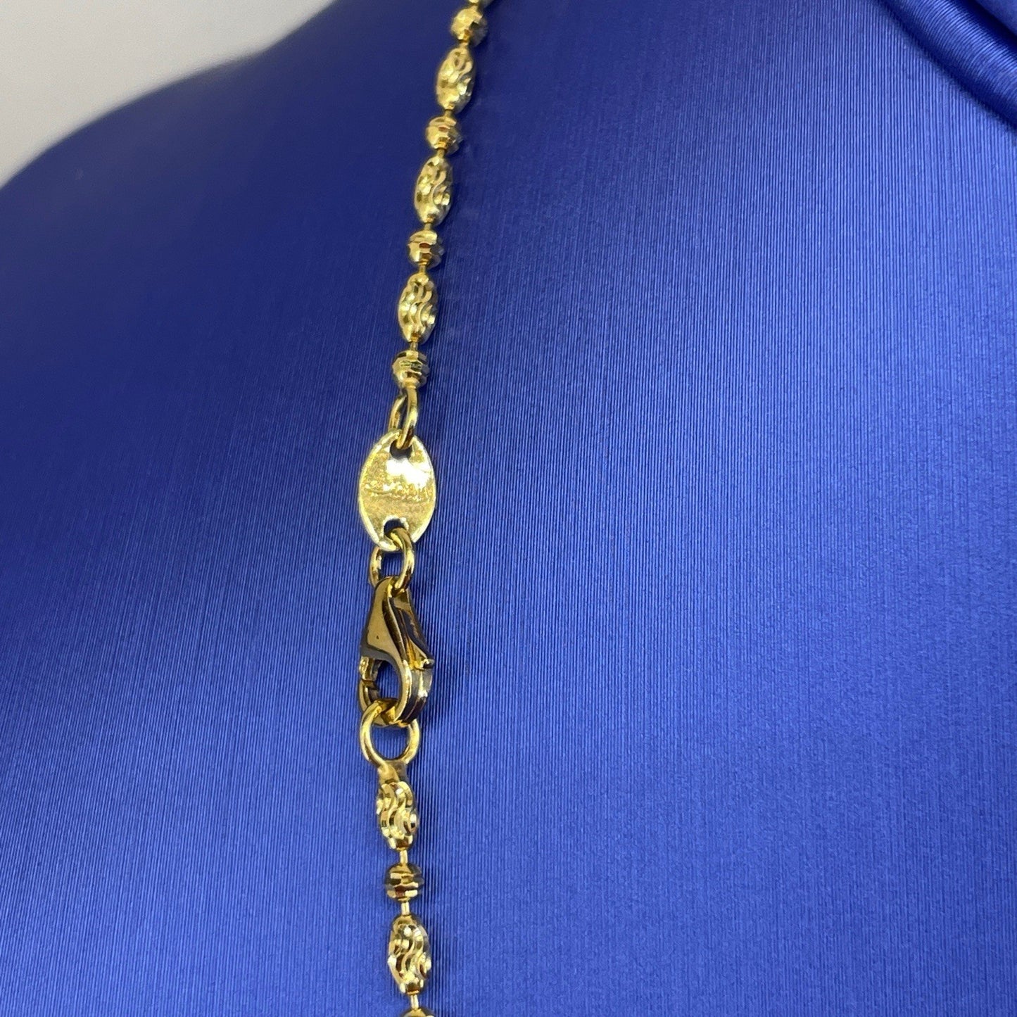 14k Yellow Gold 20” Moon Cut Oval Bead Necklace 6.56g 2mm3