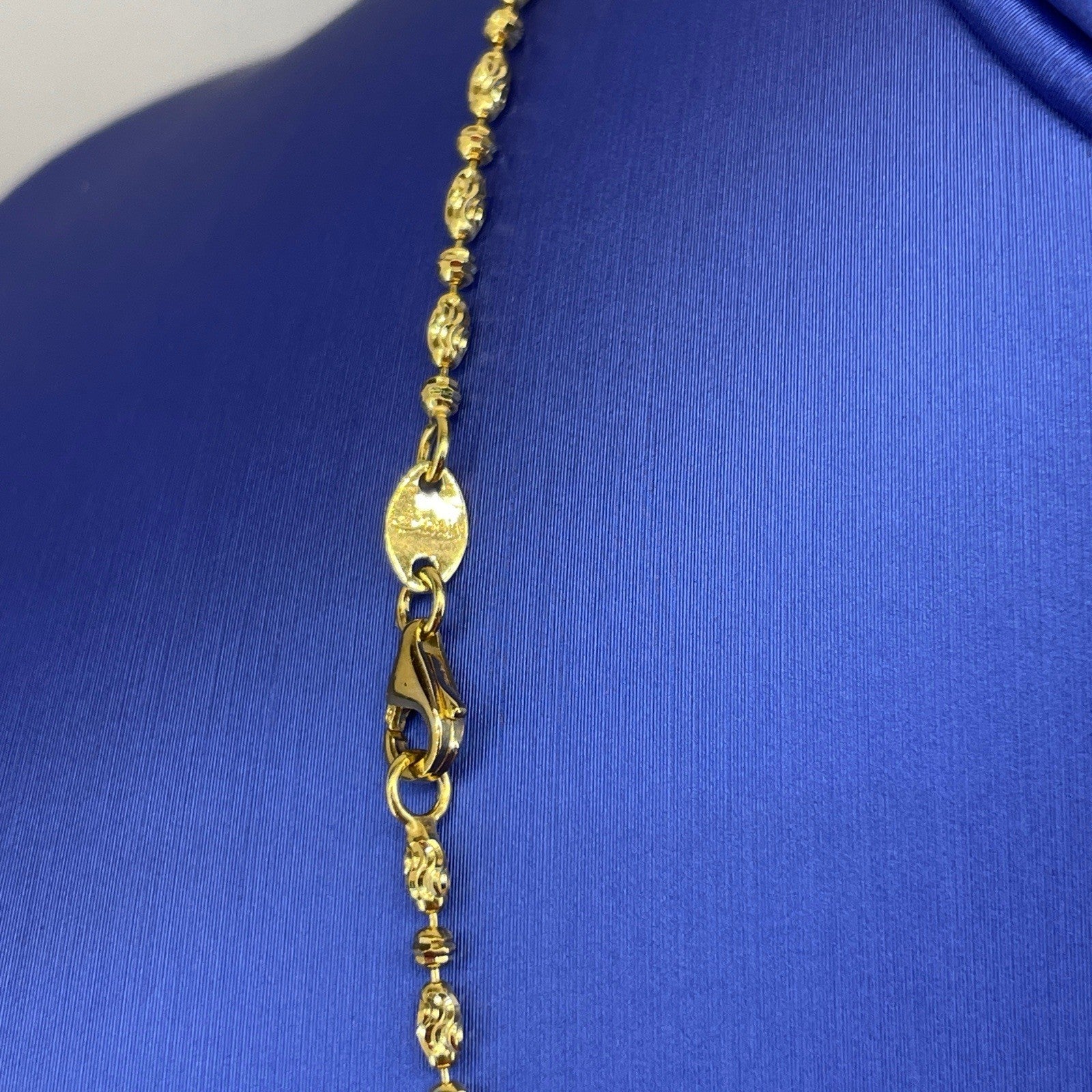 14k Yellow Gold 20” Moon Cut Oval Bead Necklace 6.56g 2mm3