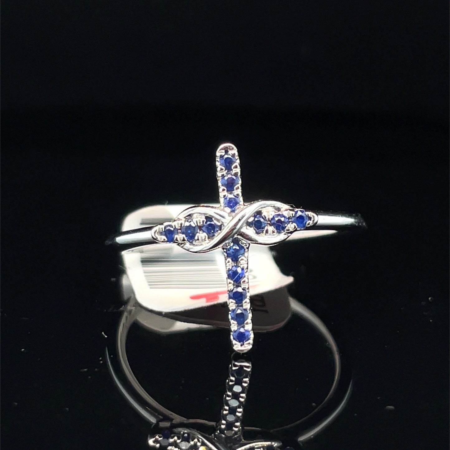 14k White gold Women’s Sapphire Cross Ring 2.10g Size 70