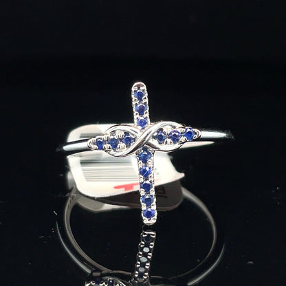14k White gold Women’s Sapphire Cross Ring 2.10g Size 70