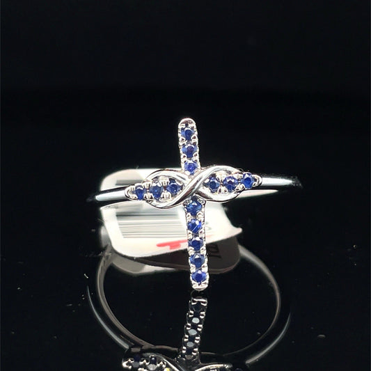 14k White gold Women’s Sapphire Cross Ring 2.10g Size 70