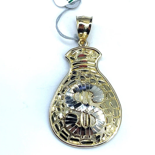 10k Two Tone Gold Money Bag Pendant 6.10g0