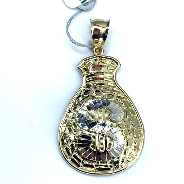 10k Two Tone Gold Money Bag Pendant 6.10g0