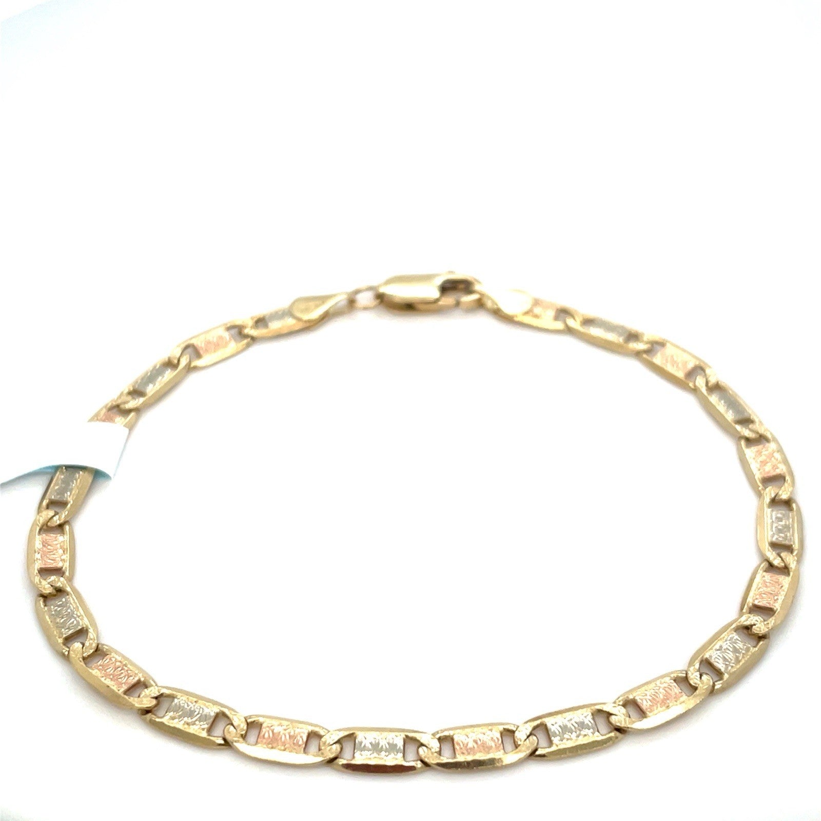 14k Tri Color Gold 7.5” Valentino Bracelet 6.00g 4mm 0