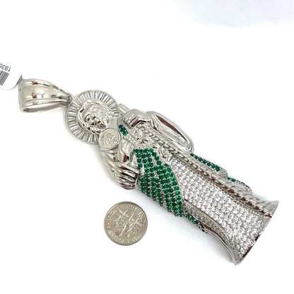 925 Sterling Silver Men’s CZ XL San Judas Pendant 92.70g1