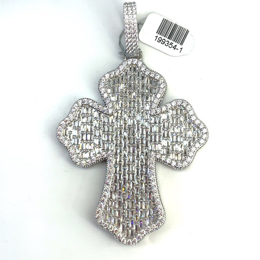 925 Sterling Silver CZ Xl Floral Cross Pendant 44.90g0