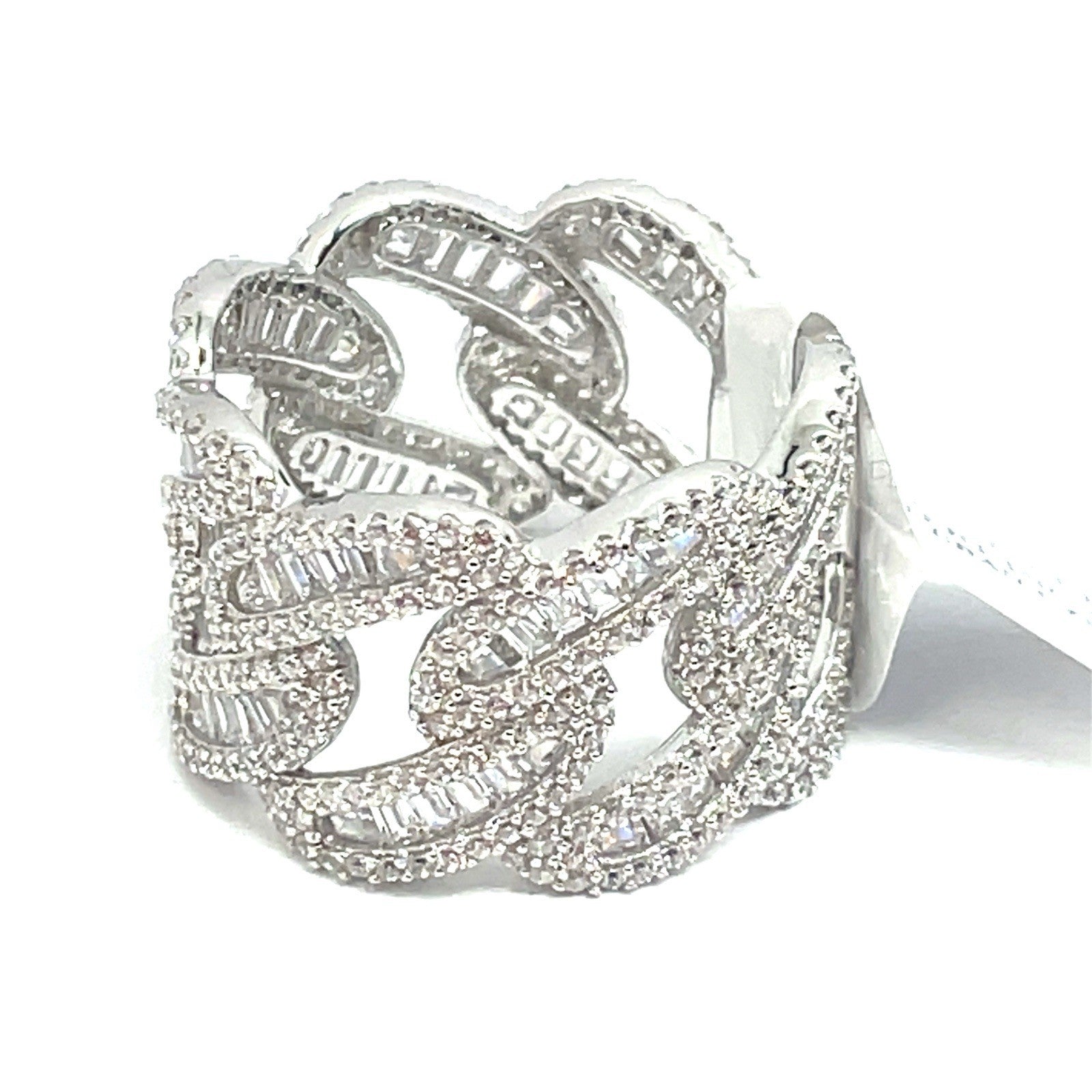 925 Sterling Silver CZ Men’s Cuban Style Ring 8.80g Size 9 1