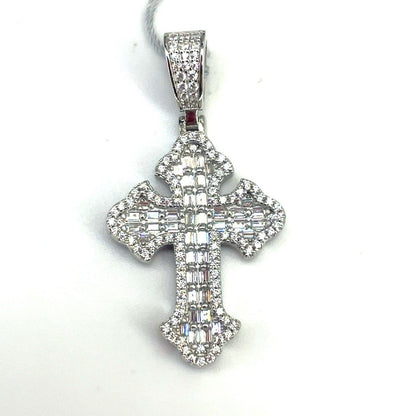 925 Sterling Silver CZ Floral Cross Pendant 6.75g0