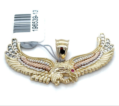 14K Tri Color CZ Wide Eagle Pendant 5.30g0